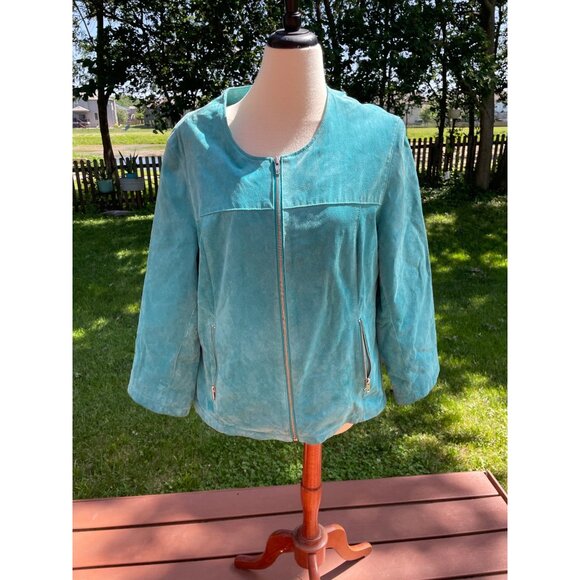 Mark Alan 2X Genuine Leather Turquoise Womens Jacket With Front Zipper Closure & - Picture 1 of 8